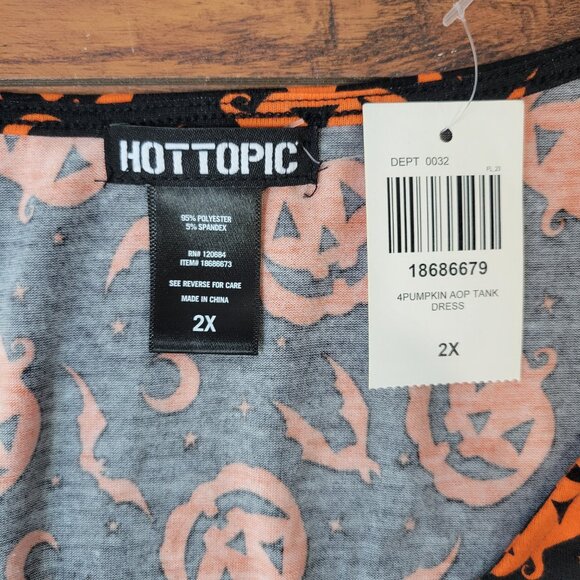 HOT TOPIC Black Orange Pumpkin Jack-O-Lantern Sleeveless Dress w/ Pockets 2X NWT - Picture 4 of 4